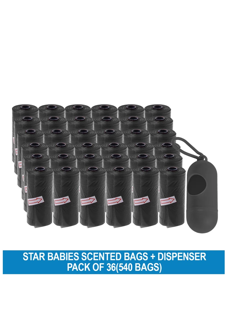 STAR BABiES Star Babies Disposable Scented BAG Pack of 36 (540 bags) & Dispenser - Black